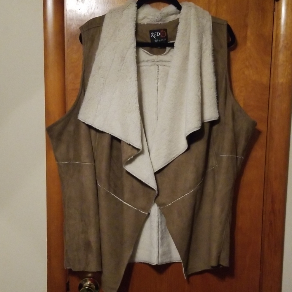 Sherpa style lined faux suede drape vest